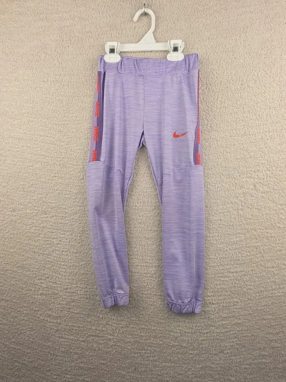 Nike Girls Dri-Fit Heathered Purple Athletic Leggings Logo Side Taping Size Sm